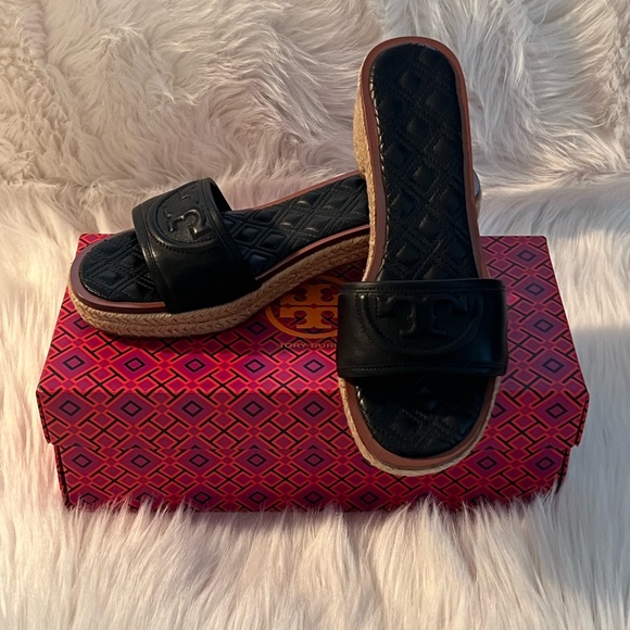 Tory Burch Shoes - Tory Burch Low-Heel Espadrille Slide Sandal, Black!